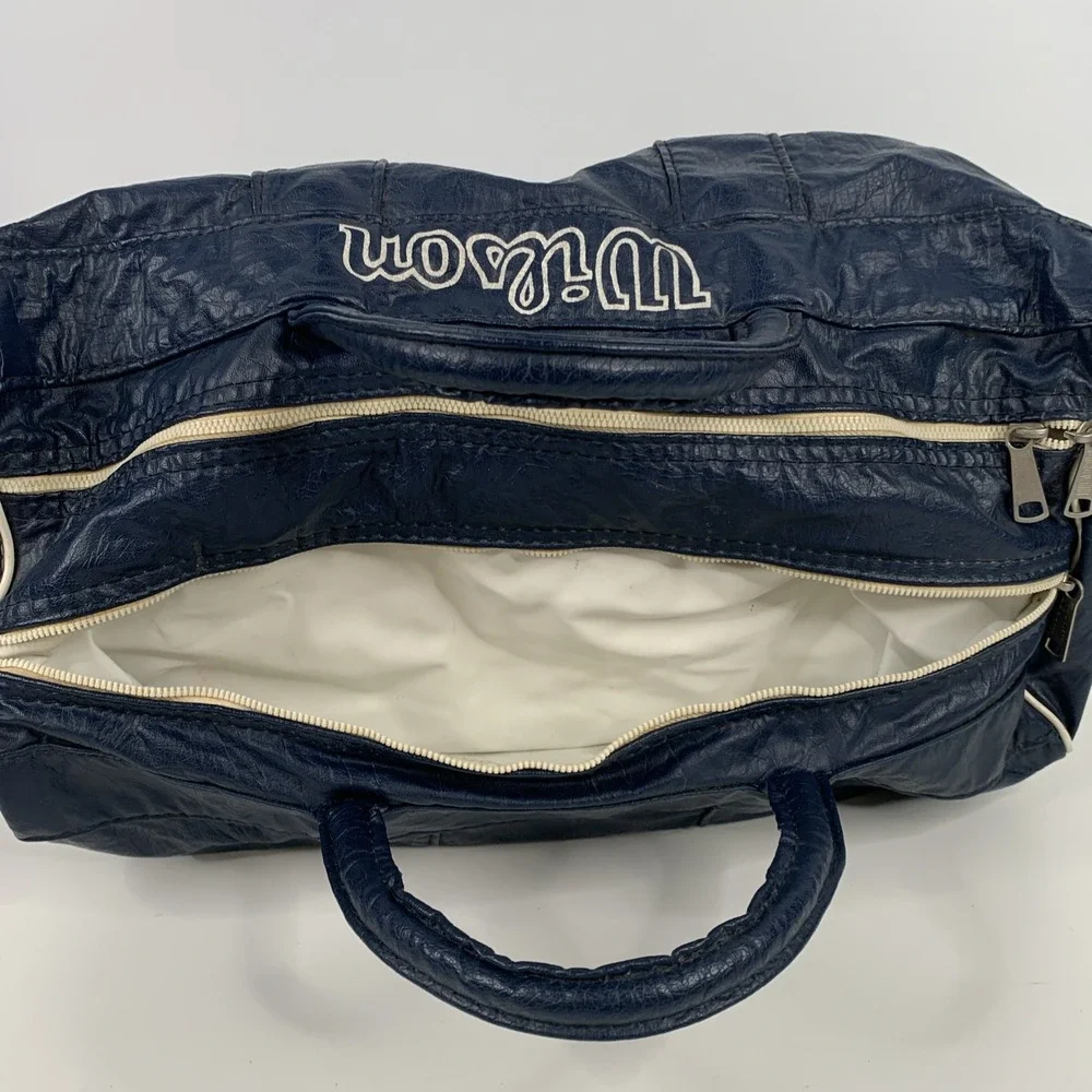 Vintage Wilson Duffel Bag Blue Faux Leather‎ Made In USA Sports Gym Bag